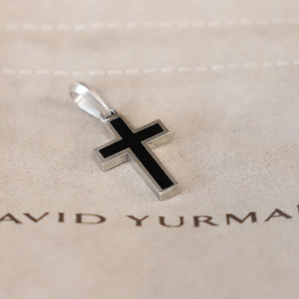 David Yurman Men's Sterling Silver Exotic Stone Cross Amulet with Black Onyx